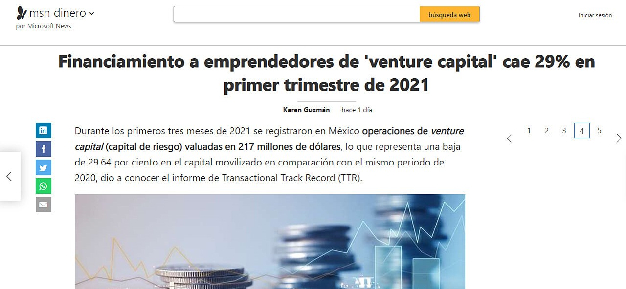 Financiamiento a emprendedores de 'venture capital' cae 29% en primer trimestre de 2021